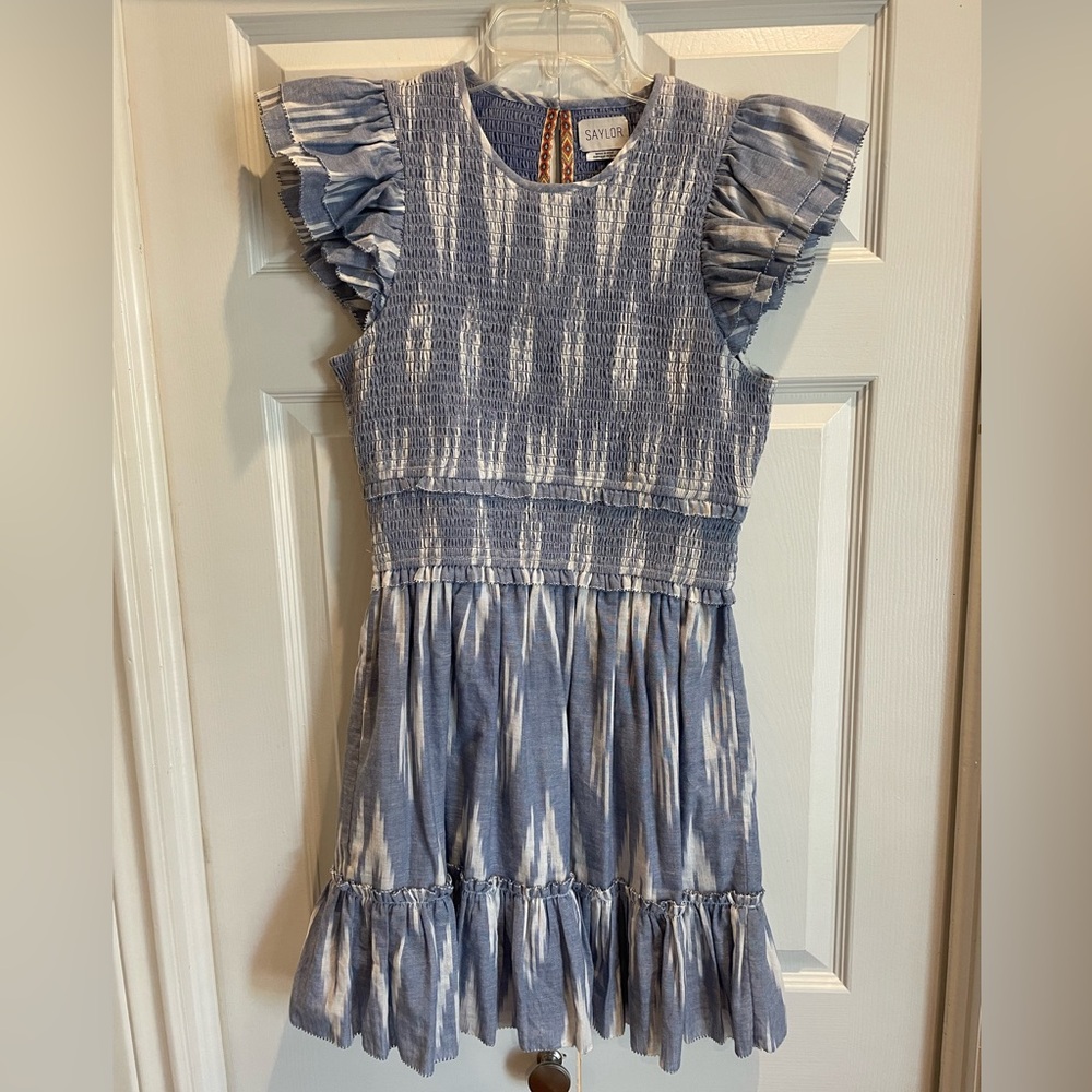Blue and white Saylor dress with ruffle sleeve. Size Small